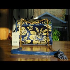 Tory Burch Cosmic Floral Small shoulder bag, royal blue/floral pattered velvet.